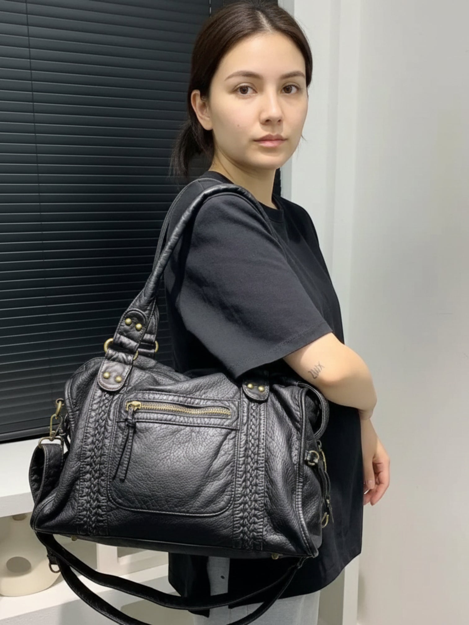 Sac de Cours Cuir Vegan Noir