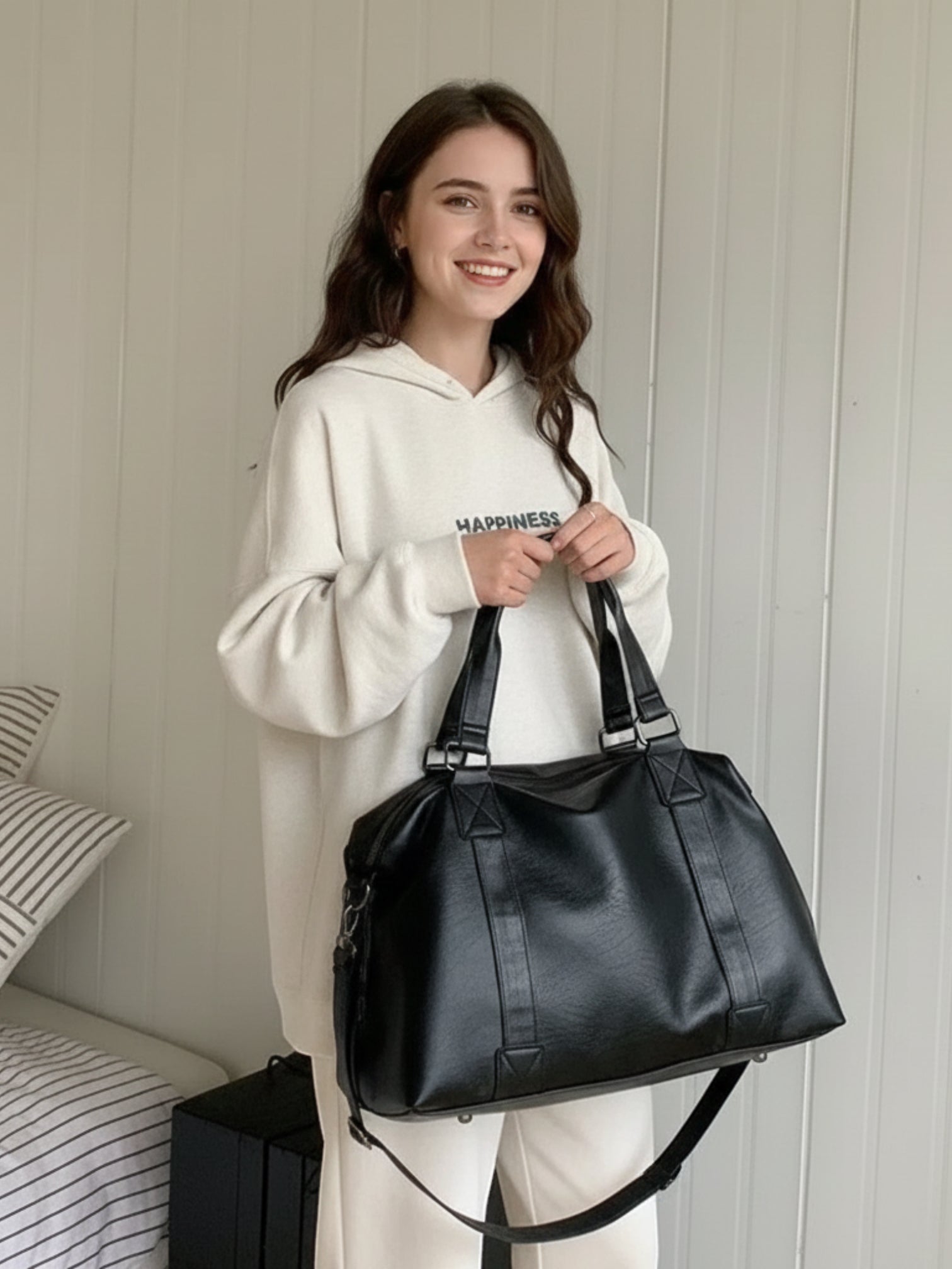Sac de Cours Vintage Simili Cuir Noir