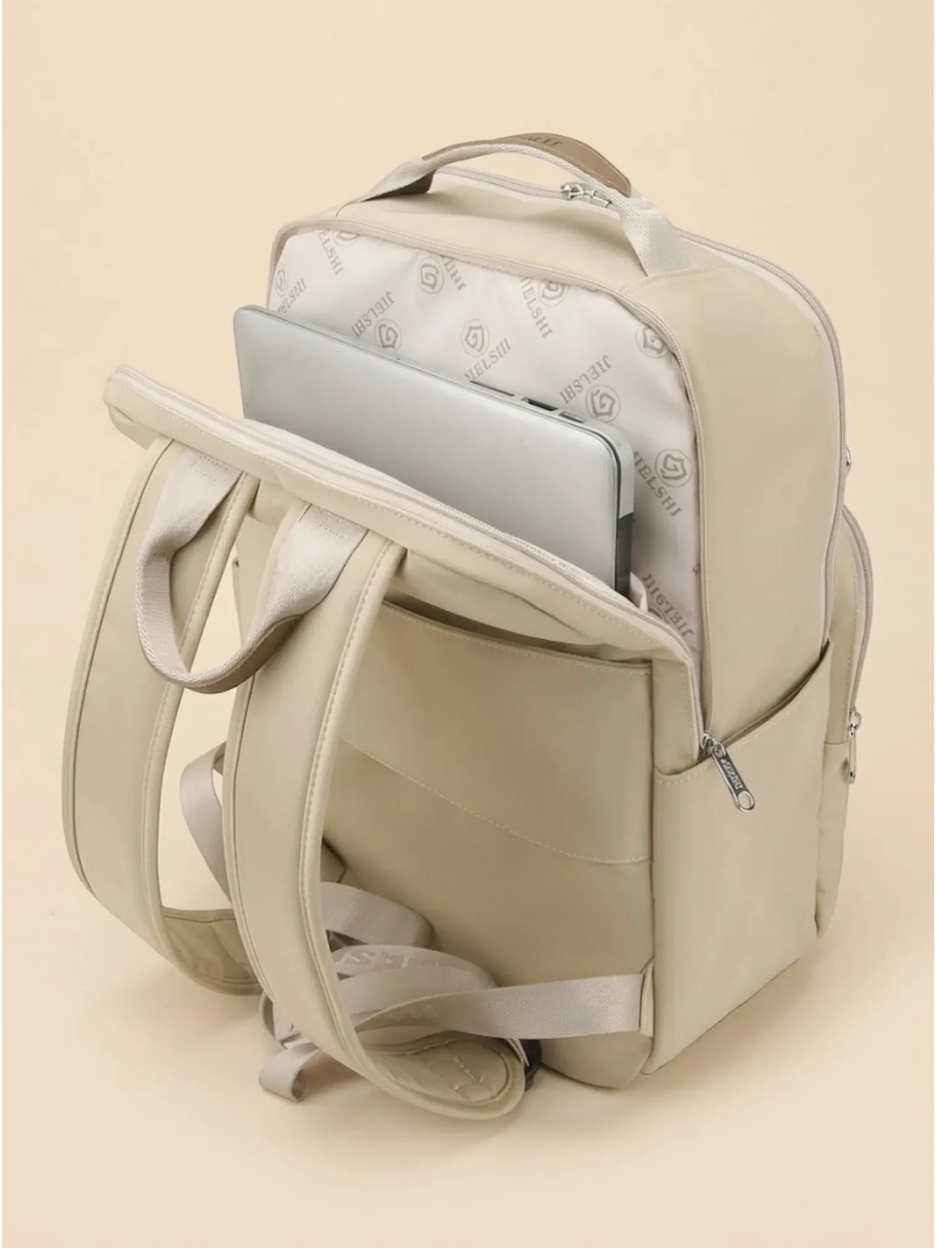 Sac à dos femme organisateur ordinateur portable voyage Beige