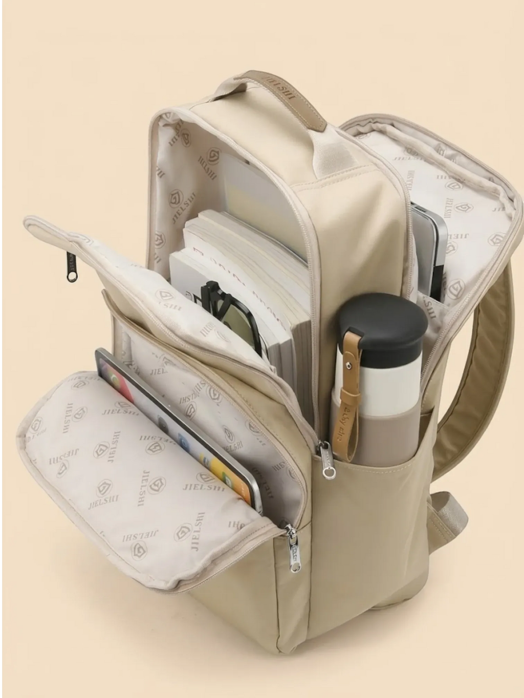Sac à dos femme organisateur ordinateur portable voyage Beige