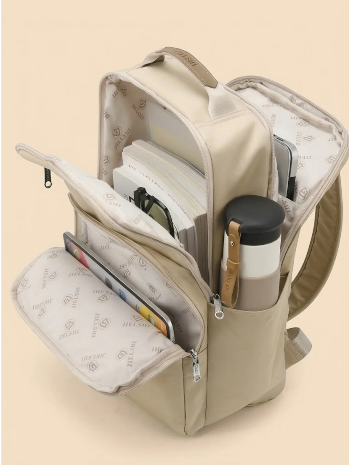 Sac à dos femme organisateur ordinateur portable voyage Beige