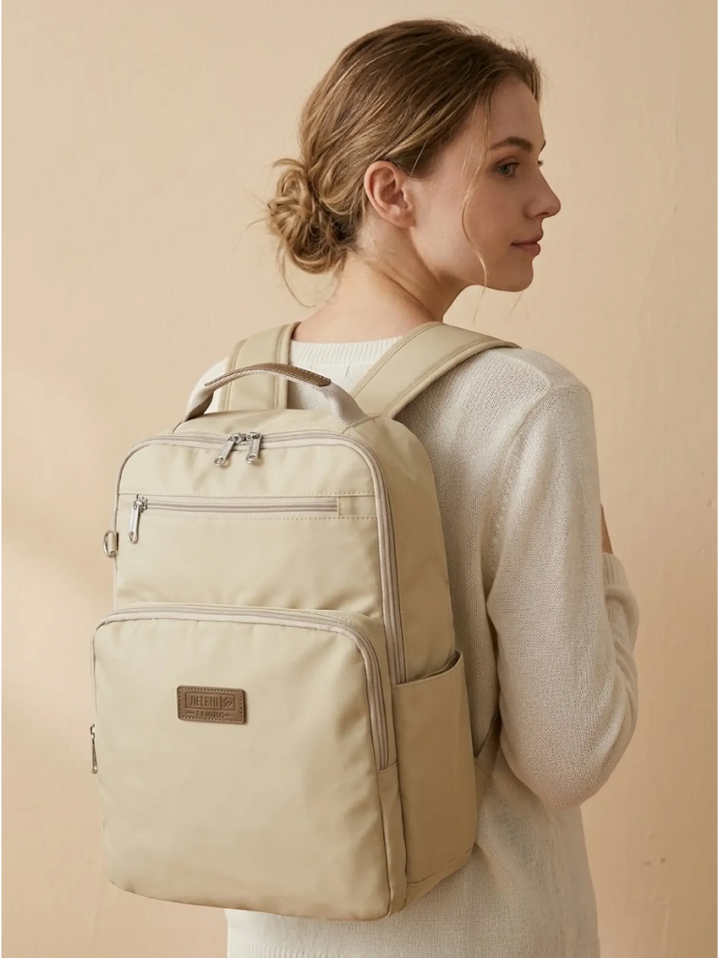 Sac à dos femme organisateur ordinateur portable voyage Beige