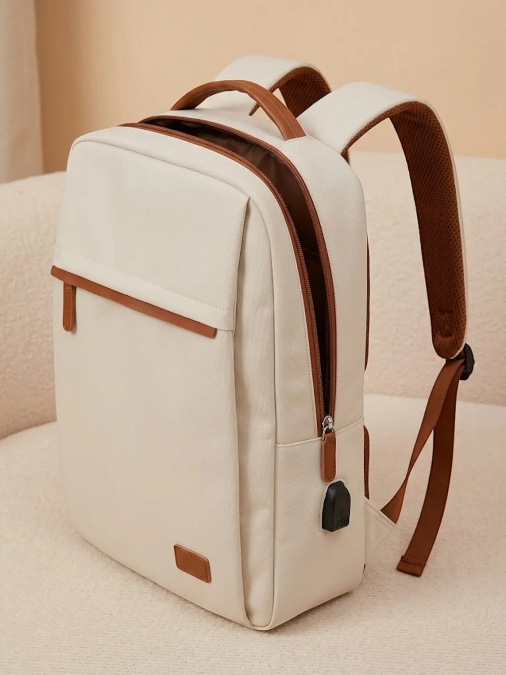 Sac à Dos Ordinateur Femme Nylon Élégant Beige / 15 pouces