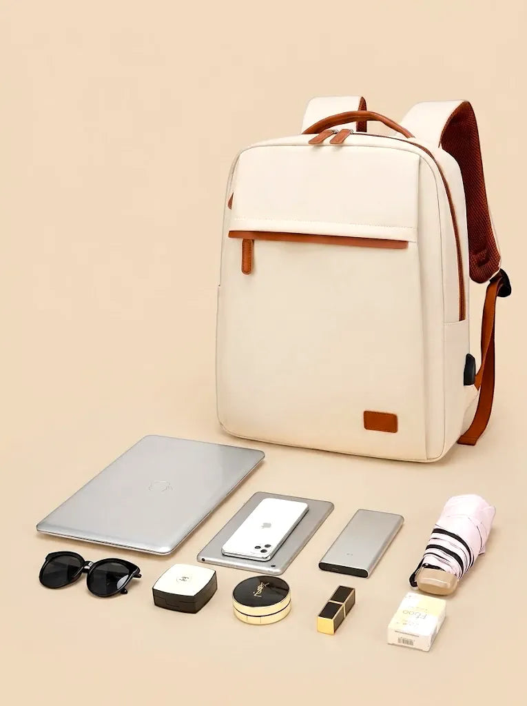 Sac à Dos Ordinateur Femme Nylon Élégant Beige / 15 pouces