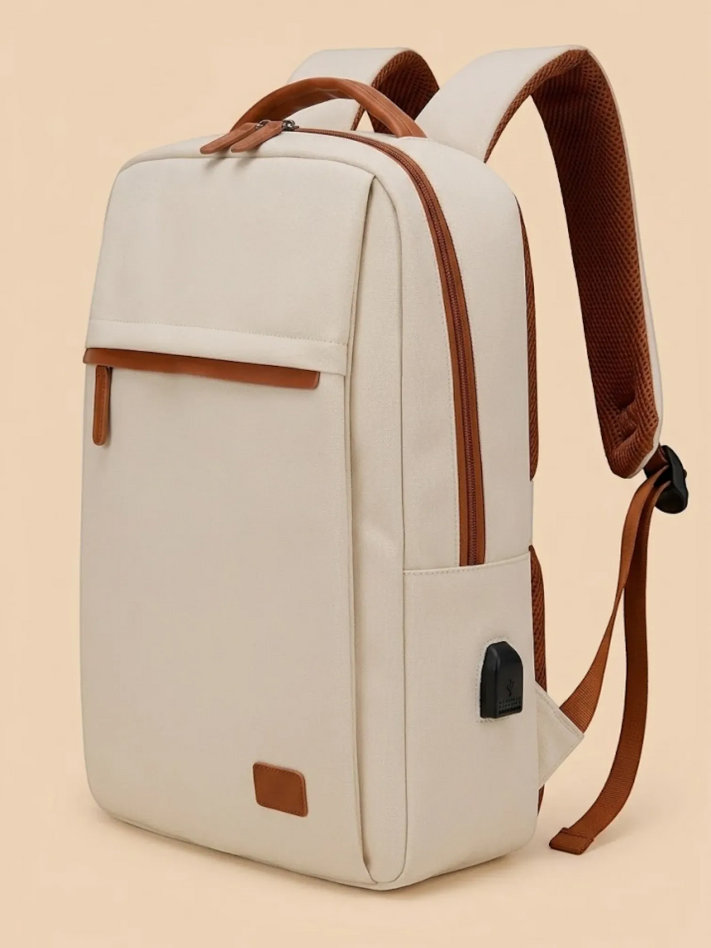 Sac à Dos Ordinateur Femme Nylon Élégant Beige / 15 pouces