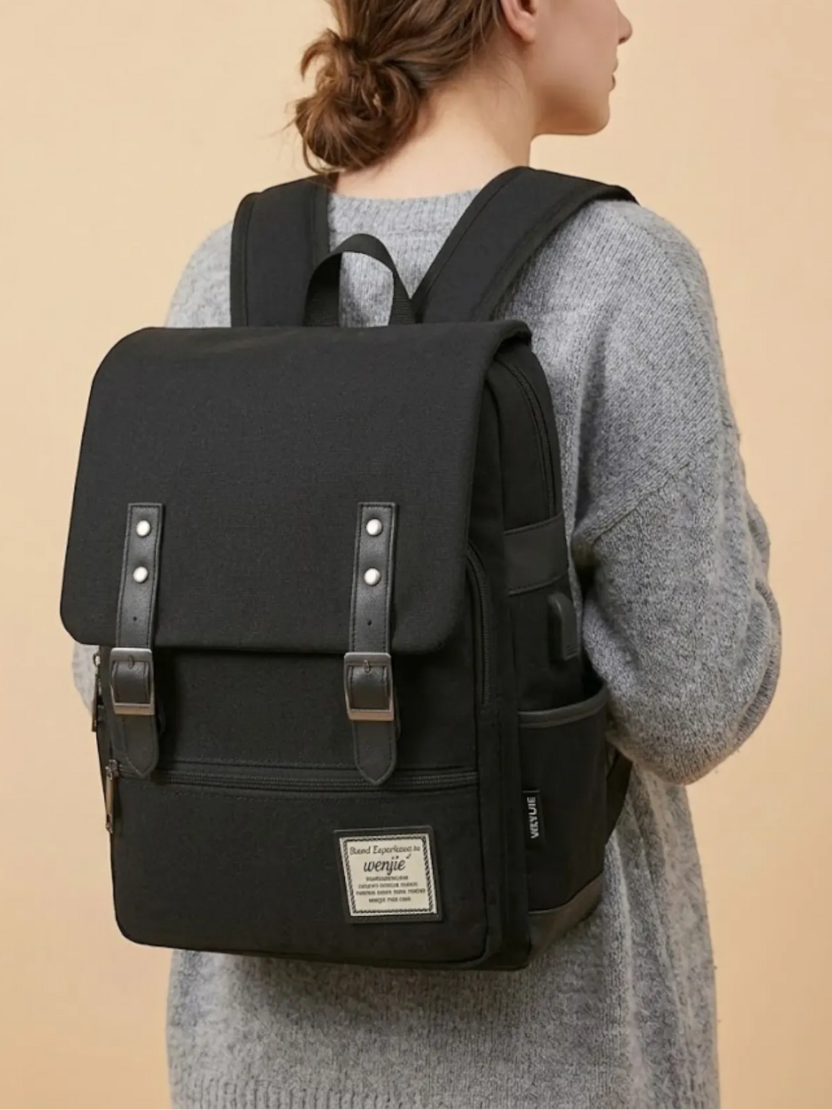 Sac a dos ordinateur vintage classique Noir / 16 pouces