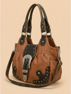 Sac a Main Cabas Camel Western Marron