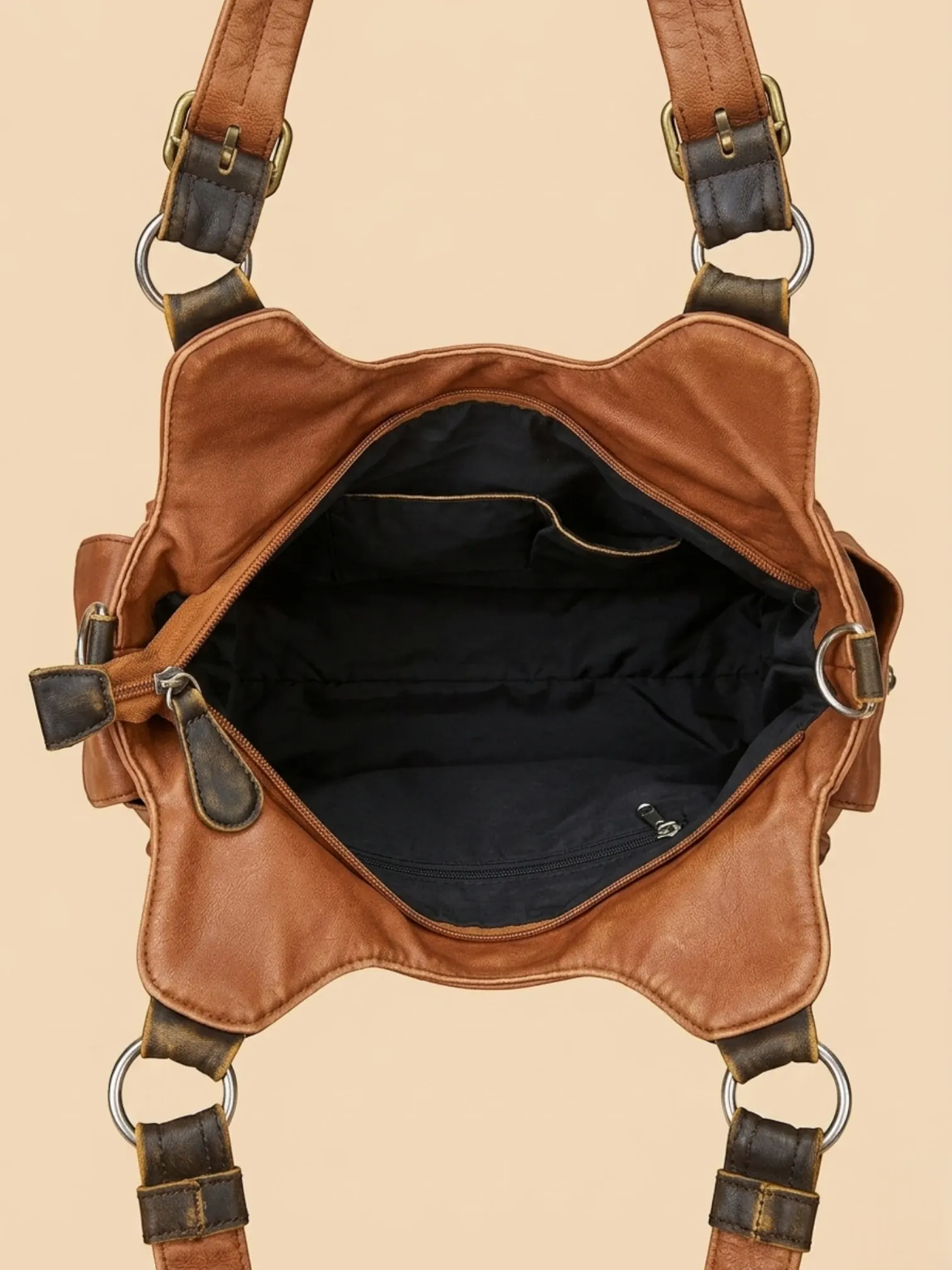 Sac a Main Cabas Camel Western Marron