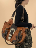 Sac a Main Cabas Camel Western Marron