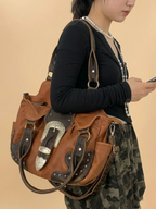 Sac a Main Cabas Camel Western Marron