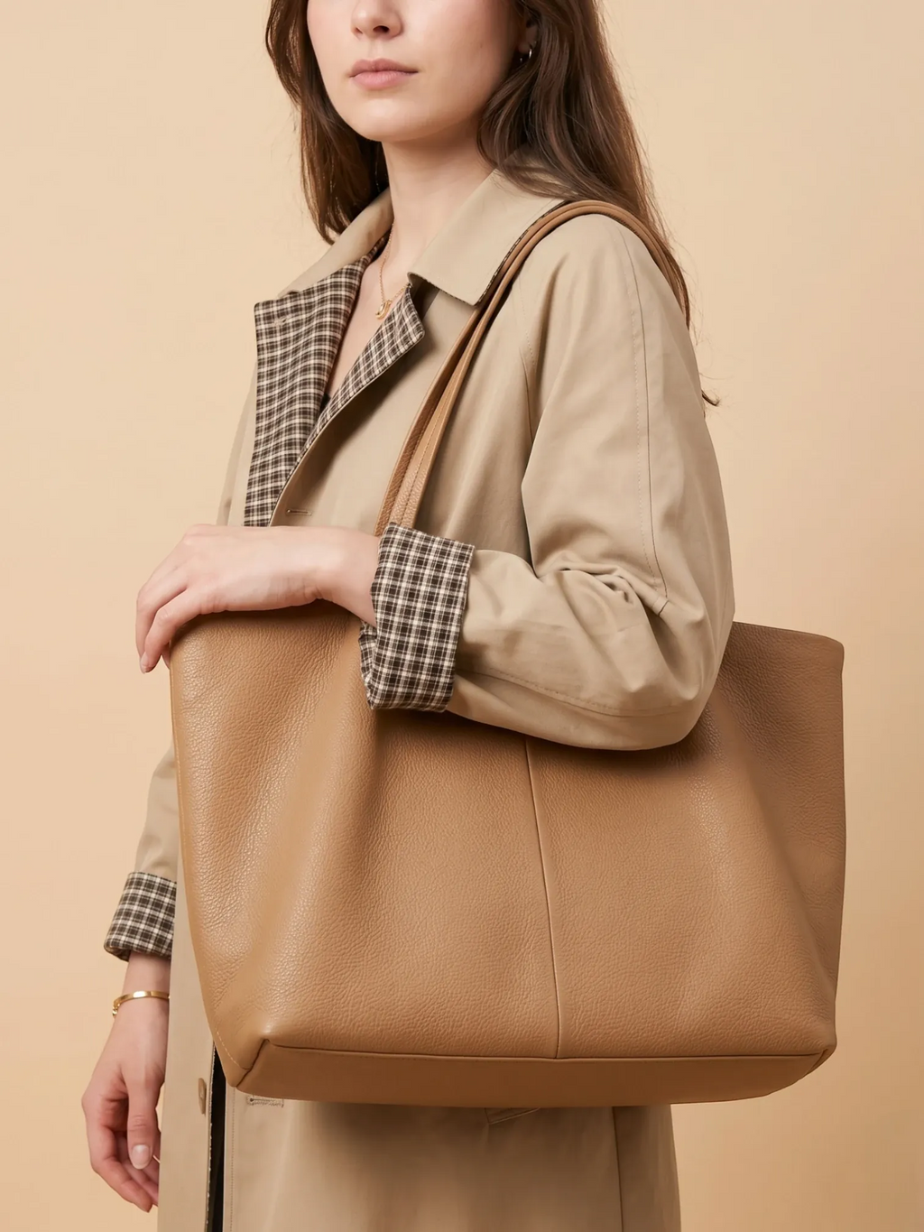 Sac a Main Cabas de Cours Camel en Cuir