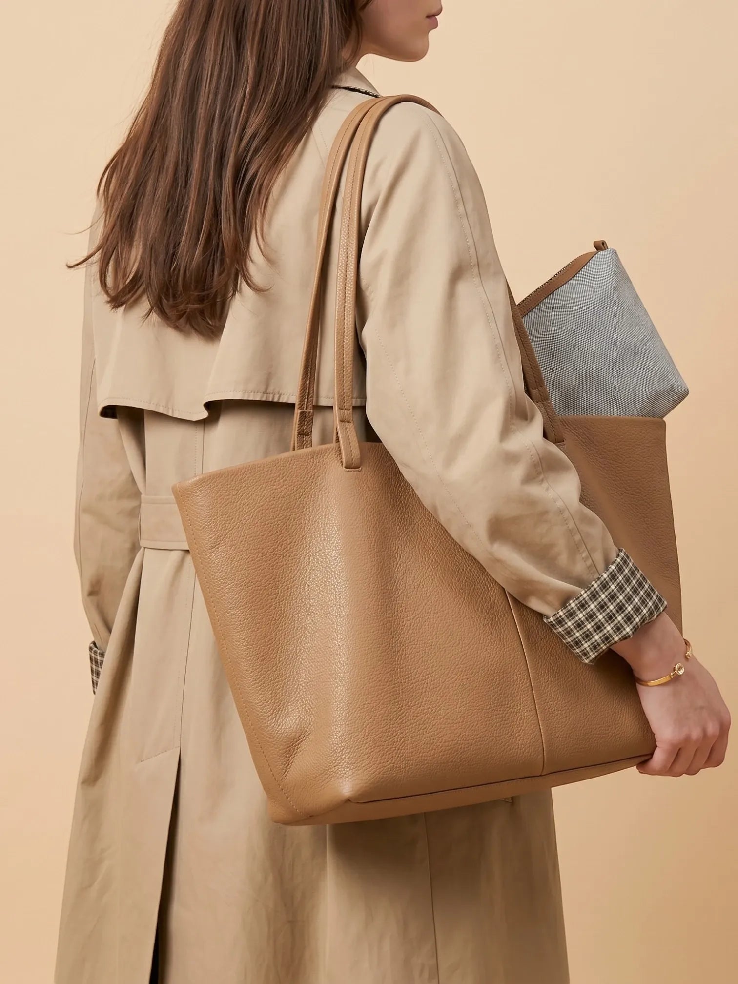 Sac a Main Cabas de Cours Camel en Cuir