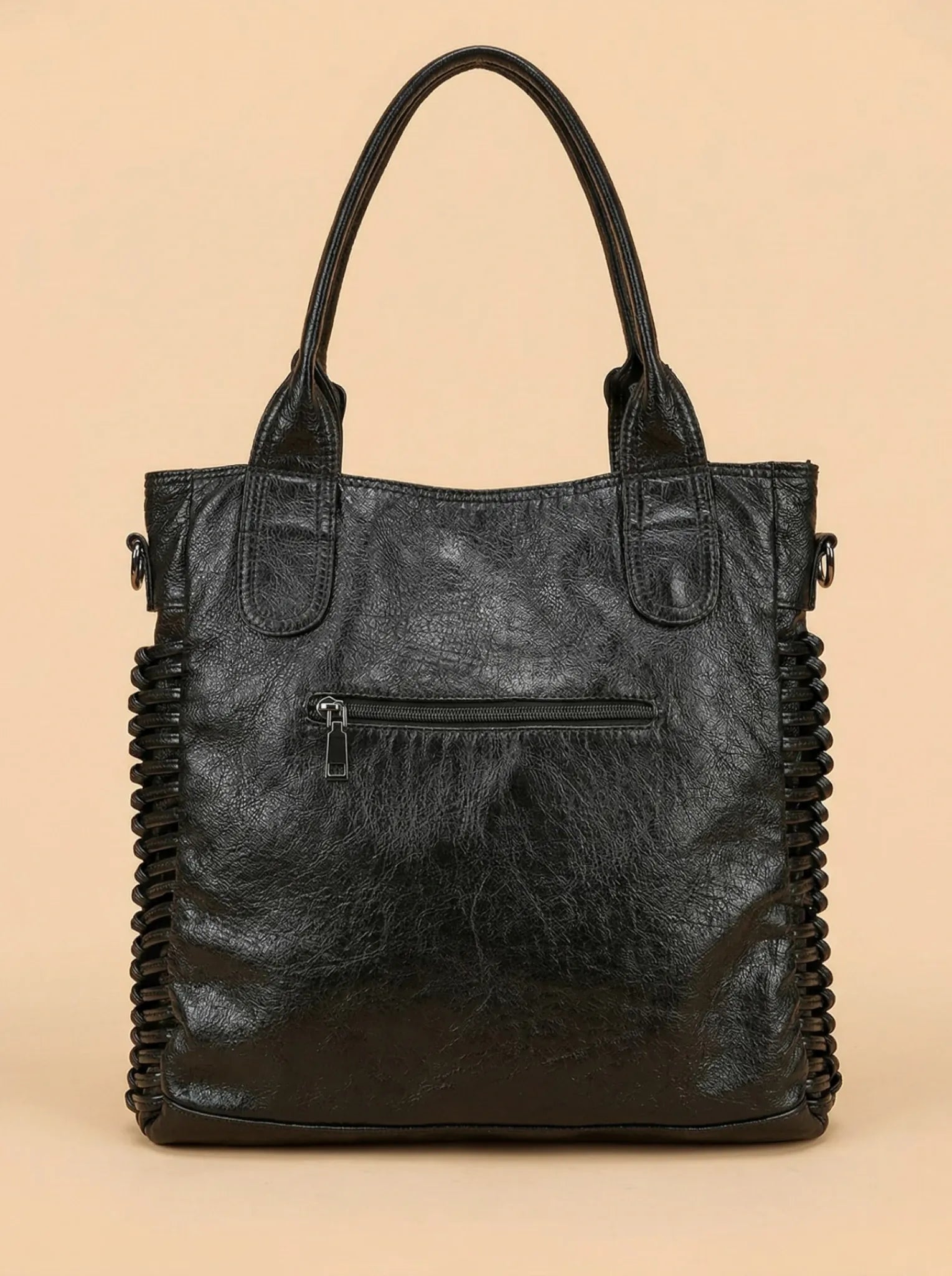 Sac a Main de Cours Carré Noir Cuir Vegan Noir