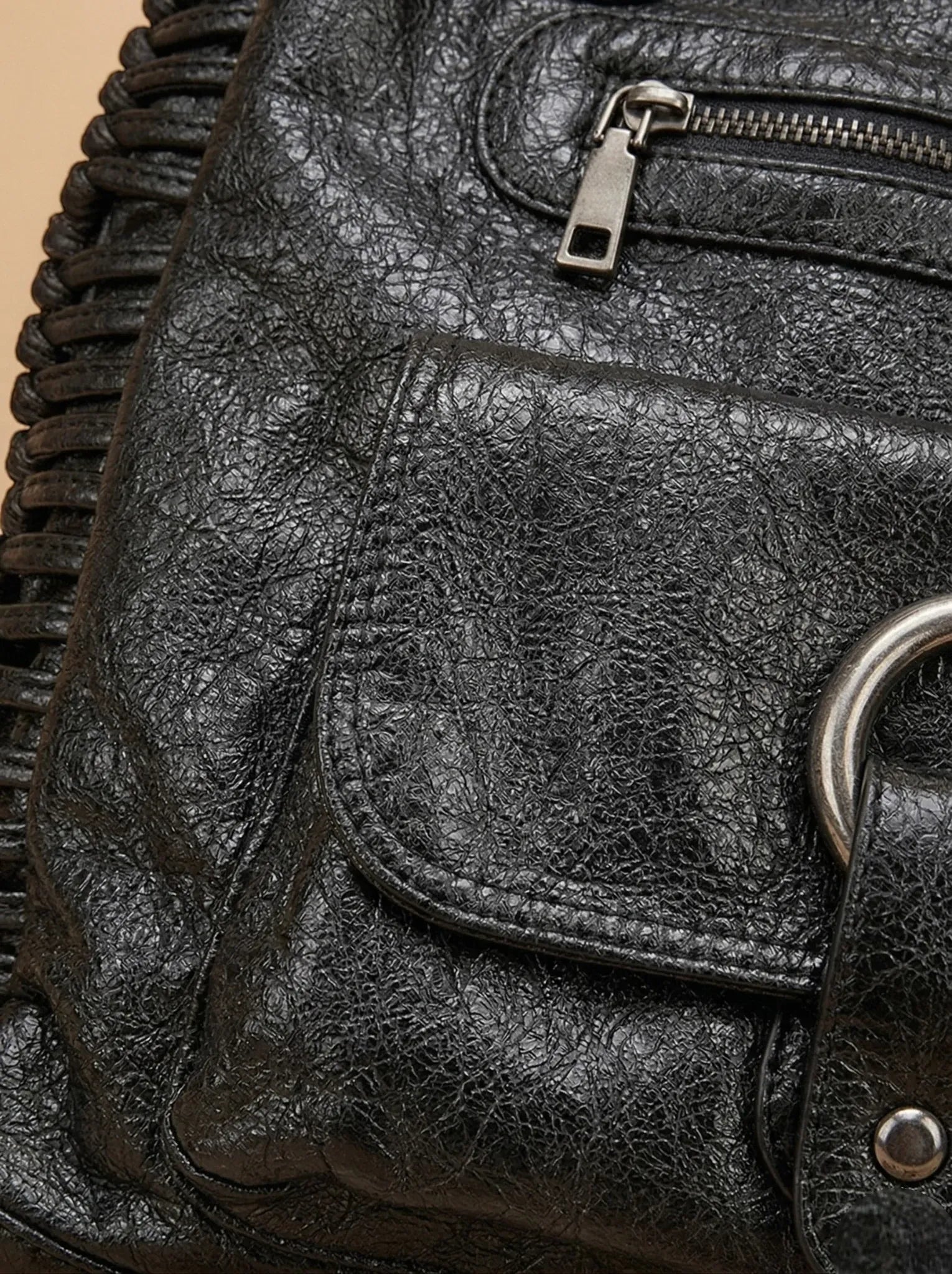 Sac a Main de Cours Carré Noir Cuir Vegan Noir