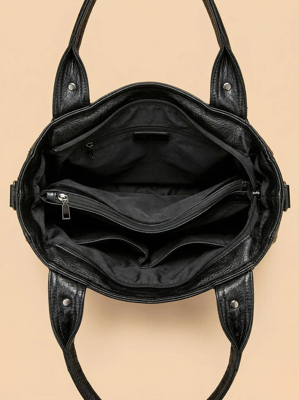 Sac a Main de Cours Carré Noir Cuir Vegan Noir