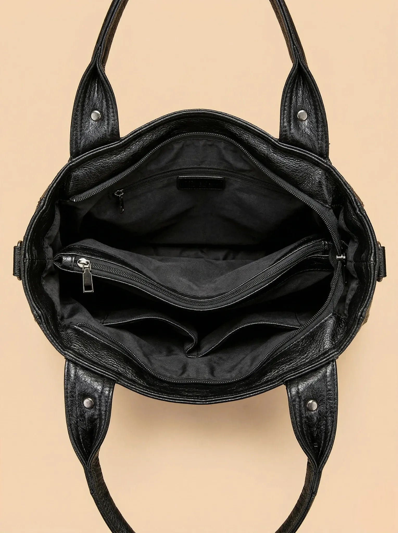 Sac a Main de Cours Carré Noir Cuir Vegan Noir