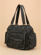 Sac a Main de Cours Effet Jeans Streetwear Noir