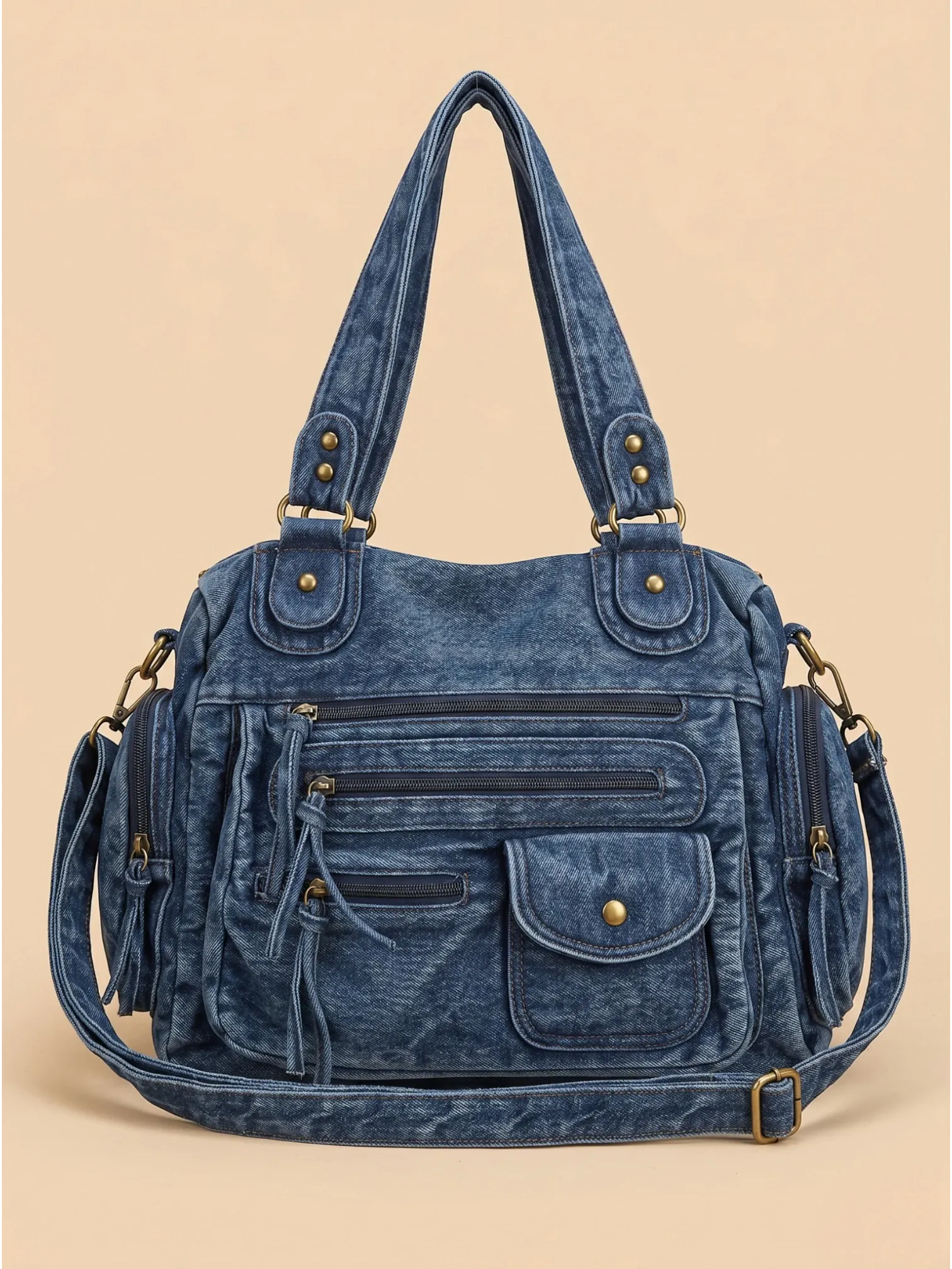 Sac a Main de Cours Effet Jeans Streetwear Bleu