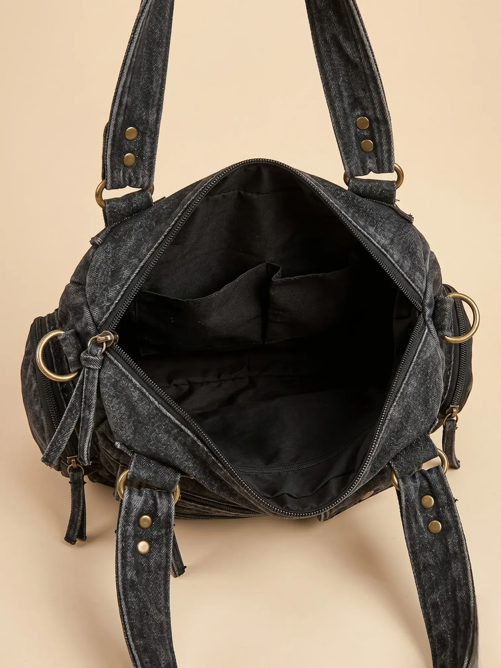 Sac a Main de Cours Effet Jeans Streetwear Noir