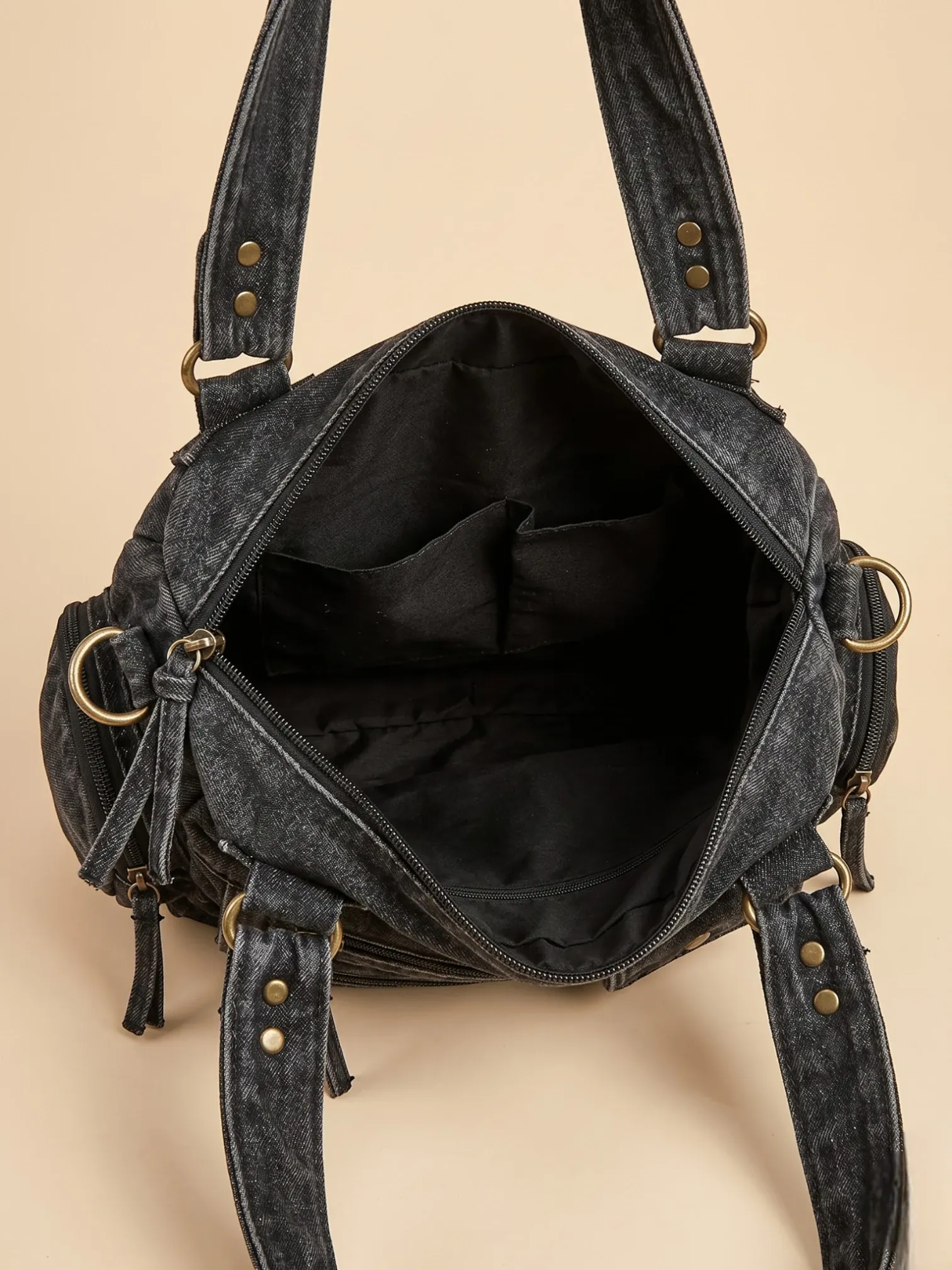 Sac a Main de Cours Effet Jeans Streetwear Noir