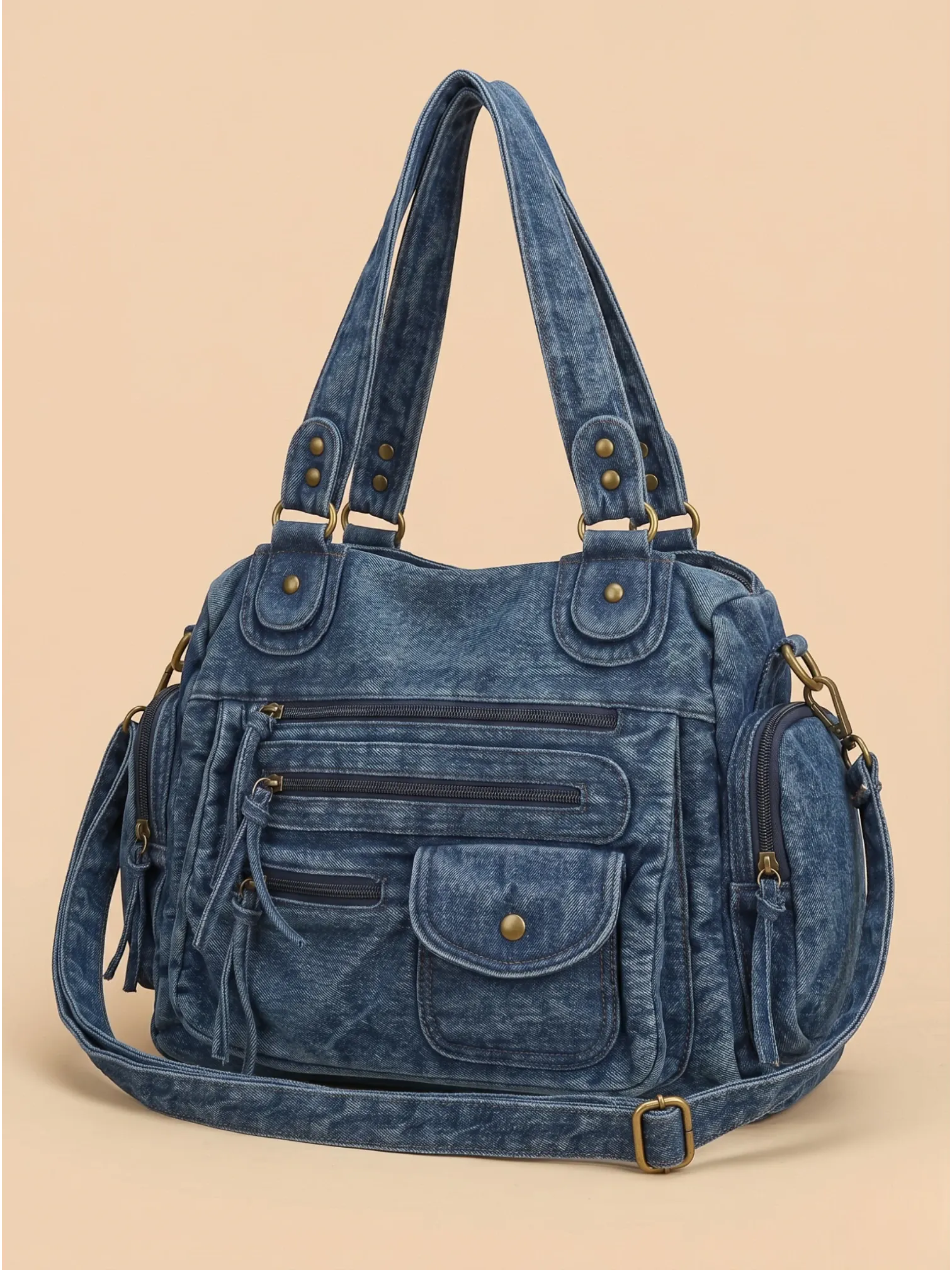 Sac a Main de Cours Effet Jeans Streetwear Bleu