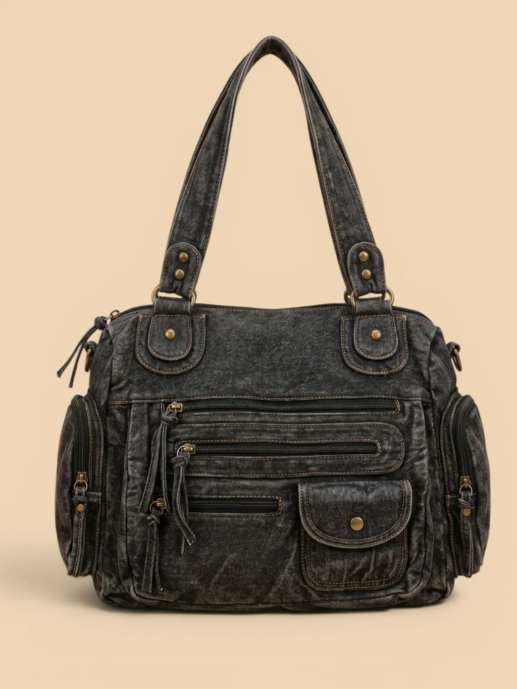 Sac a Main de Cours Effet Jeans Streetwear Noir
