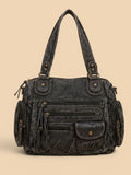 Sac a Main de Cours Effet Jeans Streetwear Noir