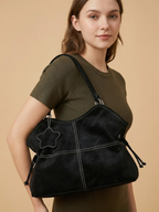 Sac a Main de Cours en Similicuir Surpiqué Noir