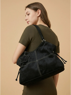 Sac a Main de Cours en Similicuir Surpiqué Noir
