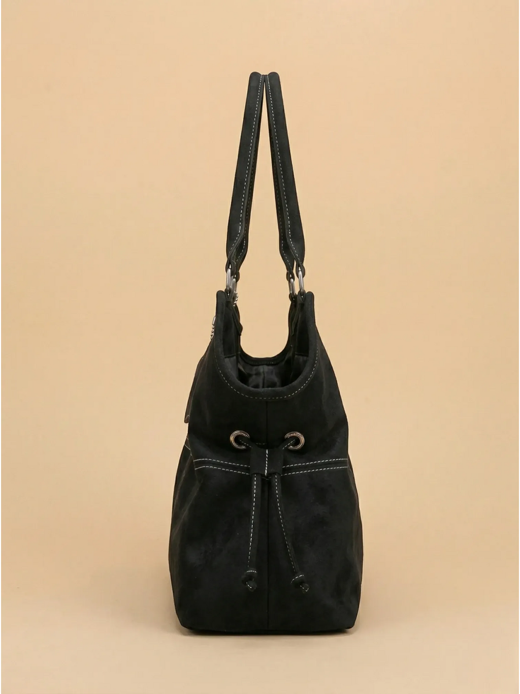 Sac a Main de Cours en Similicuir Surpiqué Noir