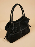 Sac a Main de Cours en Similicuir Surpiqué Noir