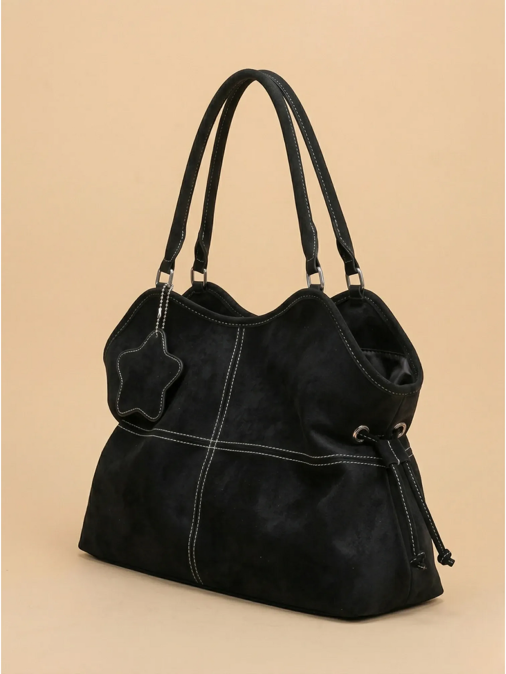 Sac a Main de Cours en Similicuir Surpiqué Noir