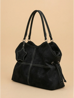 Sac a Main de Cours en Similicuir Surpiqué Noir