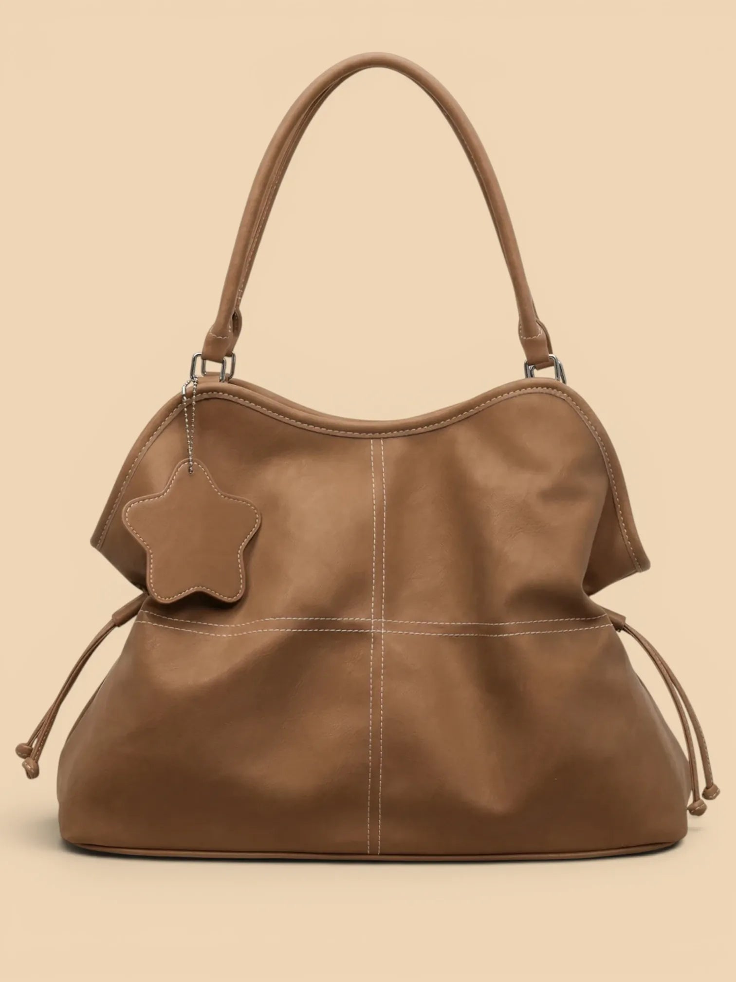 Sac a Main de Cours en Similicuir Surpiqué Camel