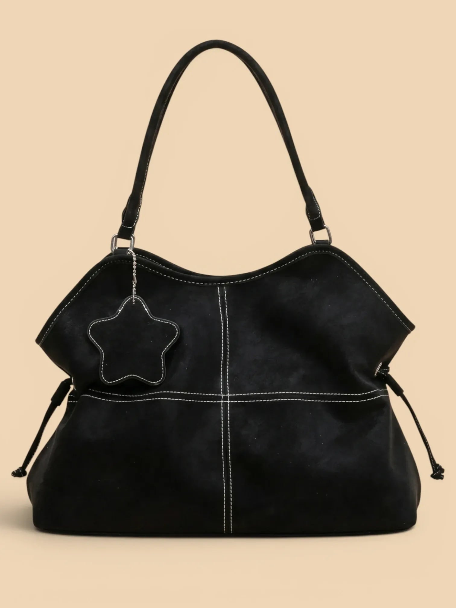 Sac a Main de Cours en Similicuir Surpiqué Noir