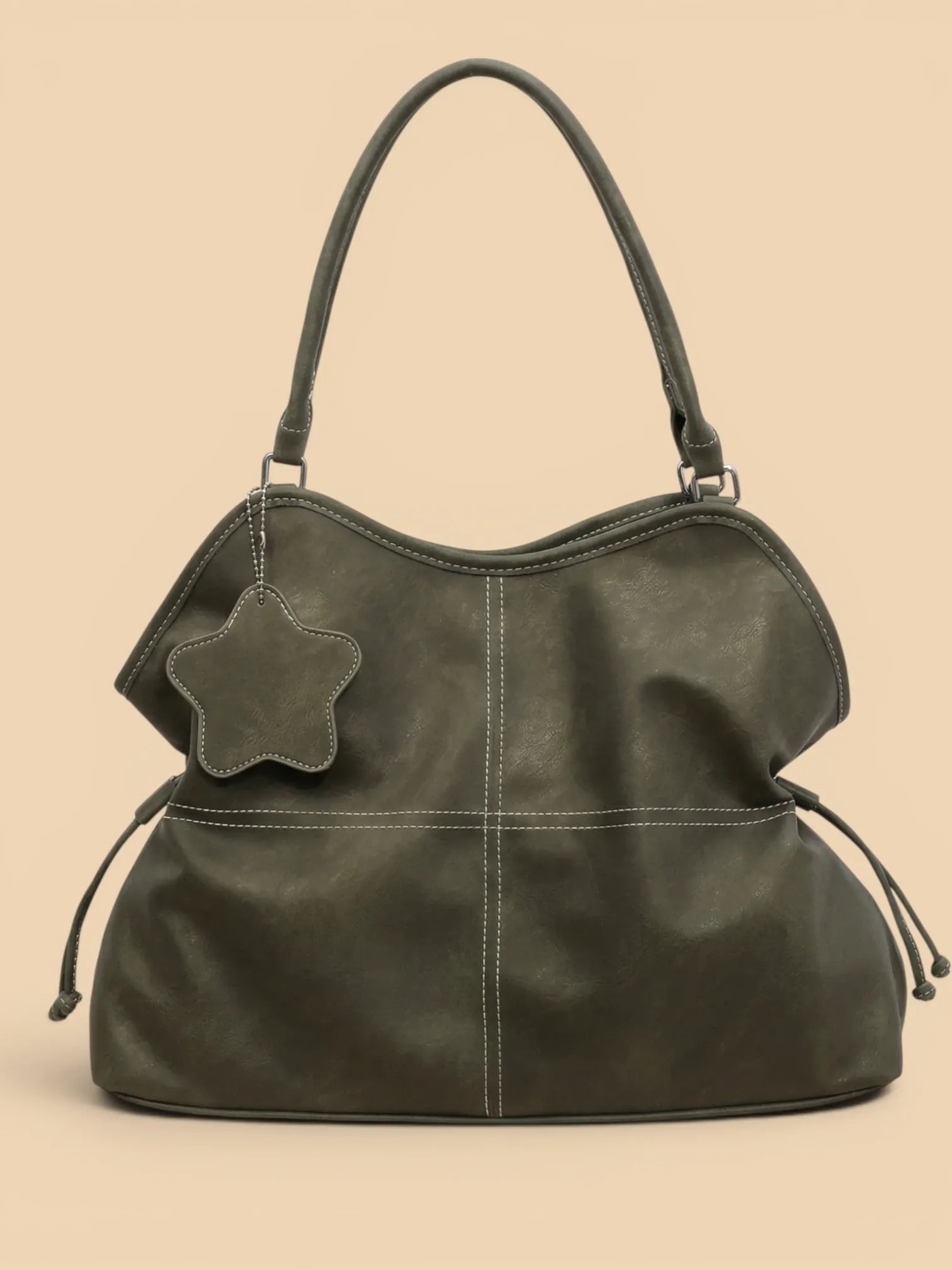 Sac a Main de Cours en Similicuir Surpiqué Vert