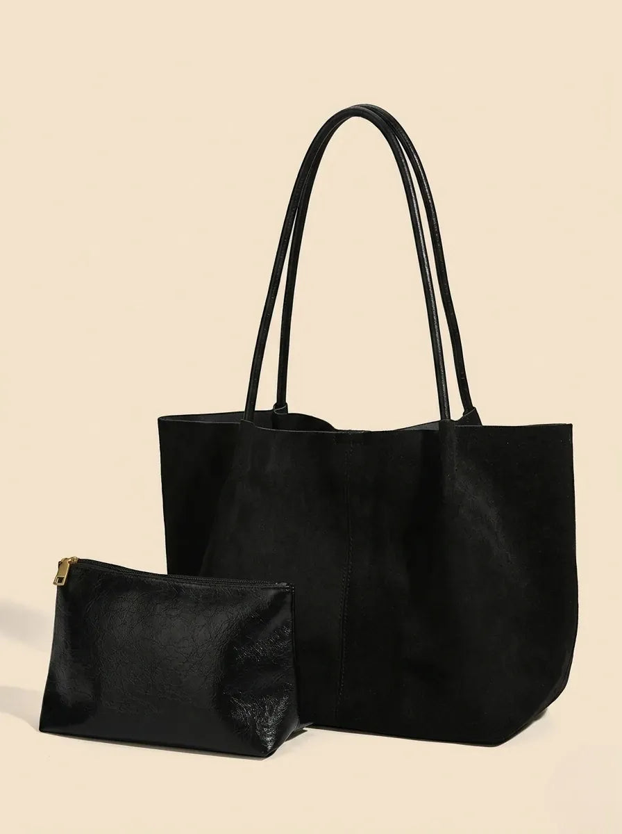 Sac a Main de Cours Fin en Suédine Noir