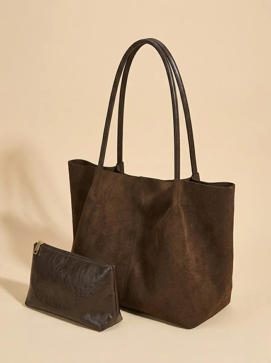 Sac a Main de Cours Fin en Suédine Marron