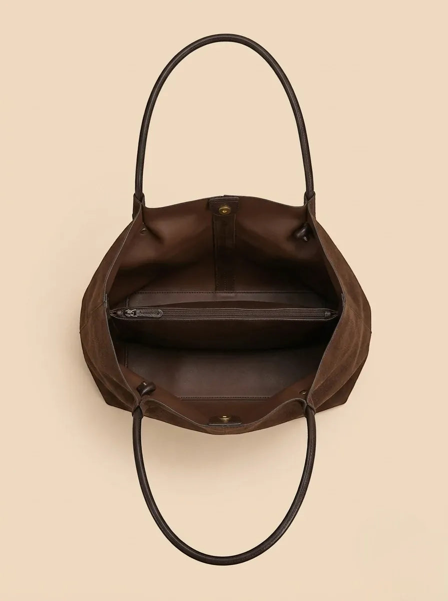 Sac a Main de Cours Fin en Suédine Marron