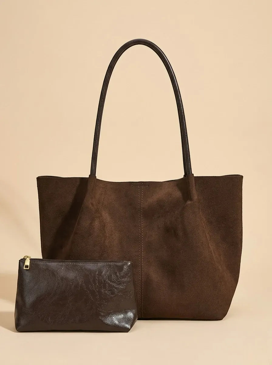 Sac a Main de Cours Fin en Suédine Marron