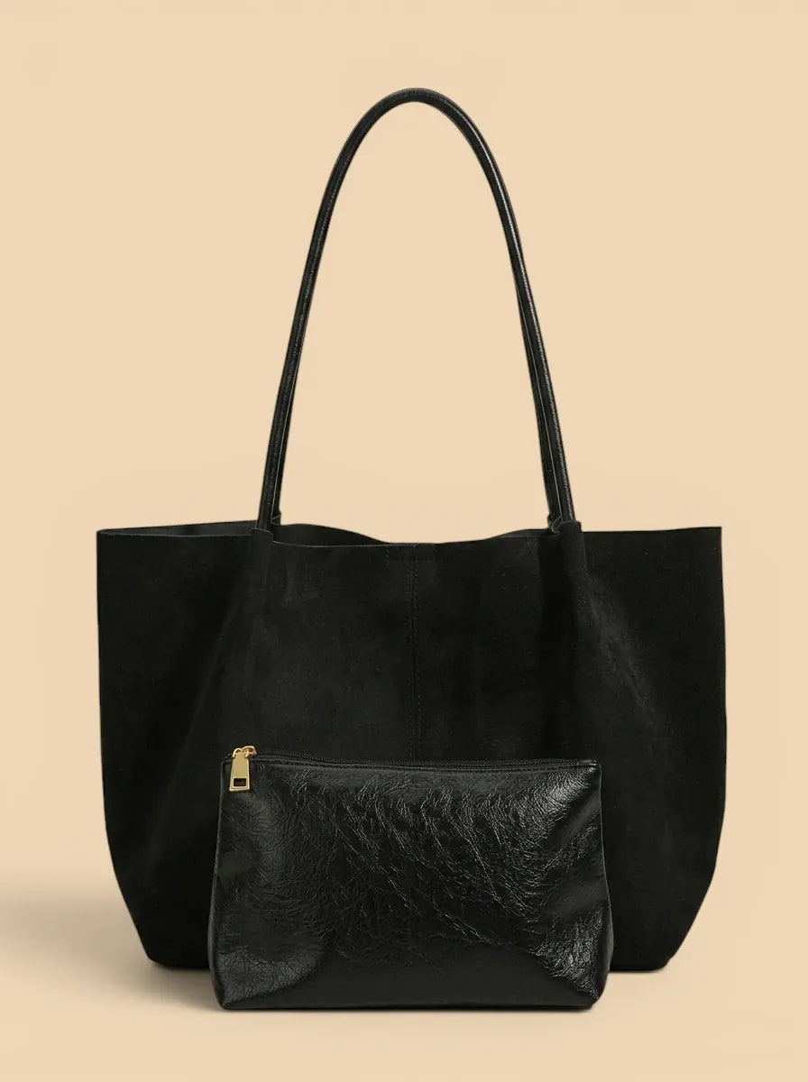 Sac a Main de Cours Fin en Suédine Noir