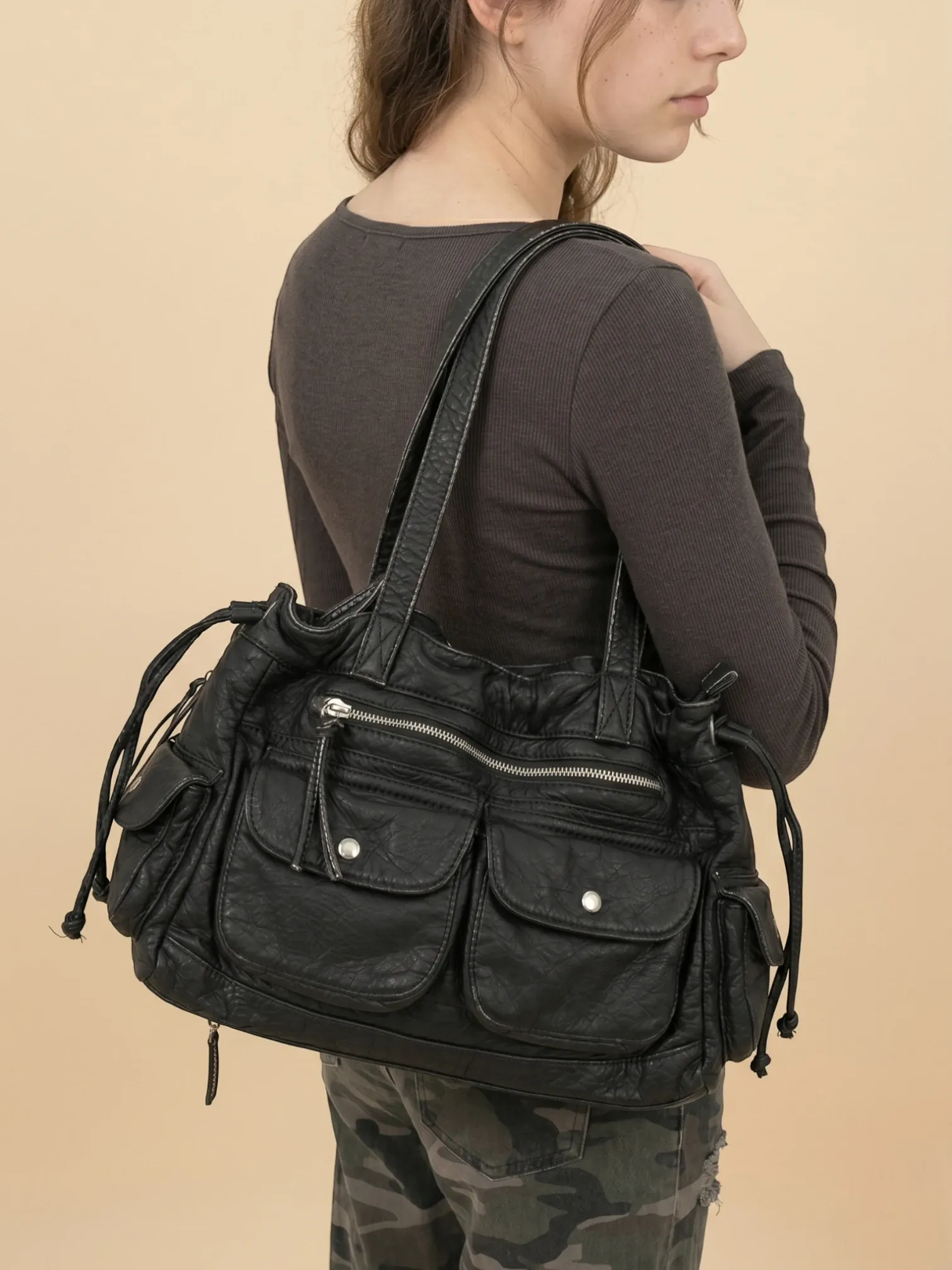 Sac a Main de Cours Gargo Multipoche Noir
