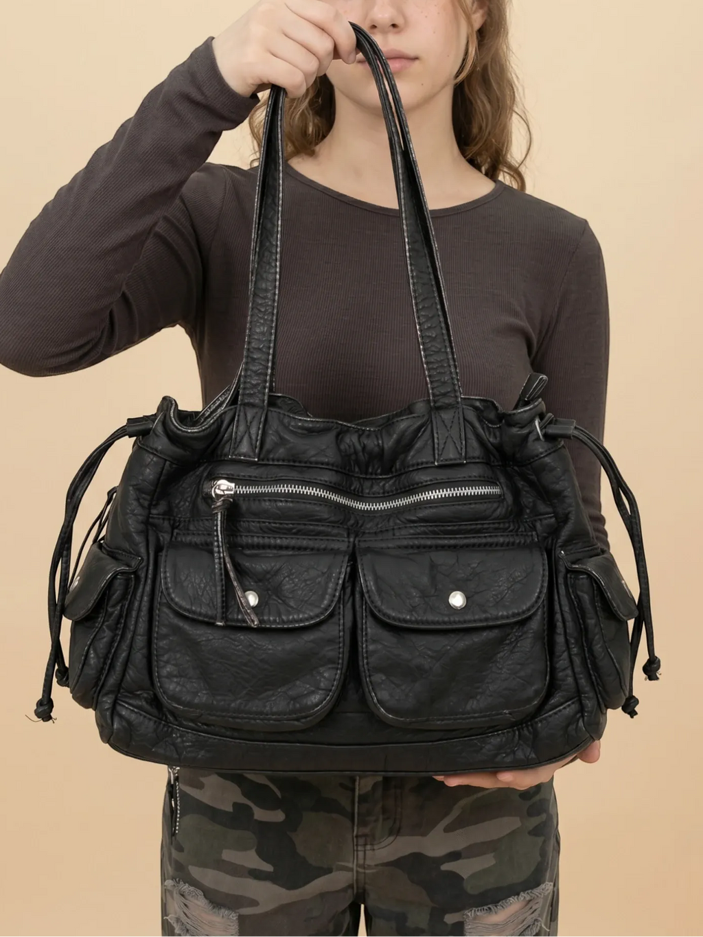 Sac a Main de Cours Gargo Multipoche Noir