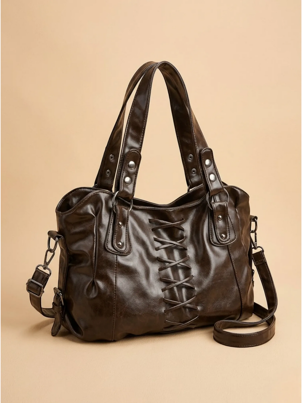 Sac a Main de Cours Lanière Rétro Café