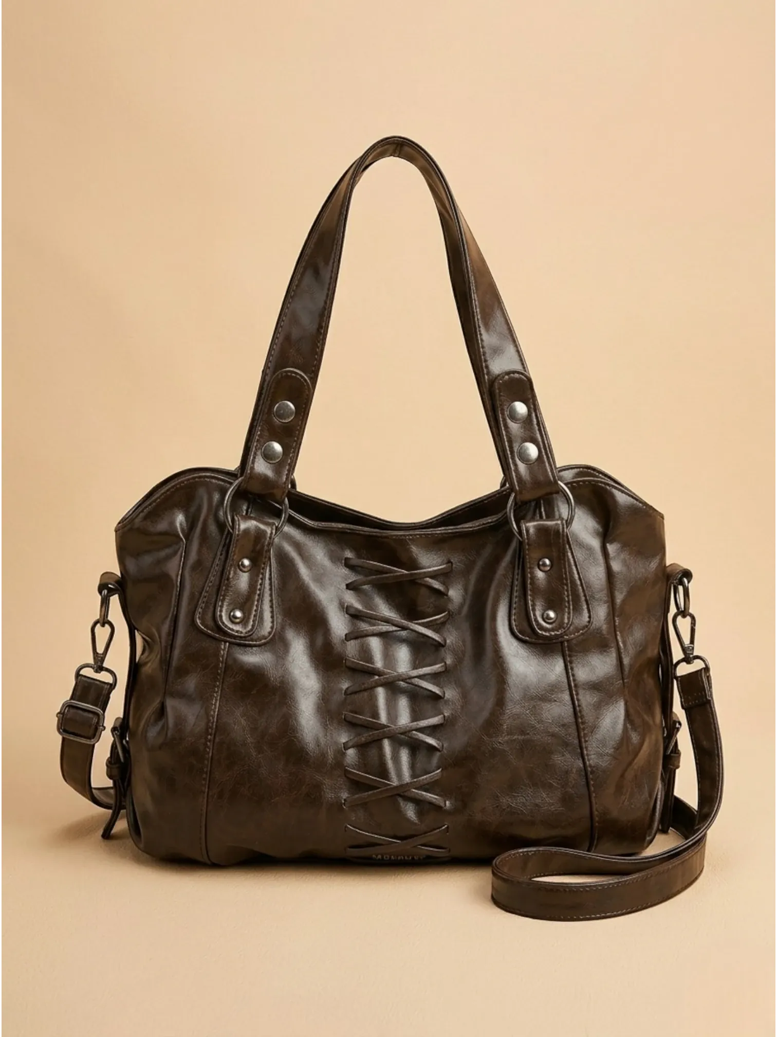 Sac a Main de Cours Lanière Rétro Café