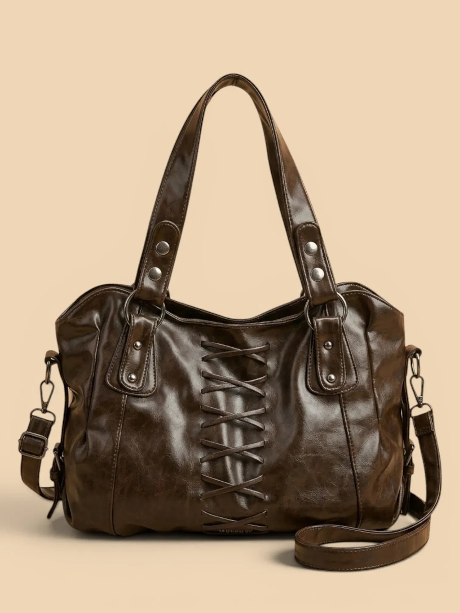 Sac a Main de Cours Lanière Rétro Café