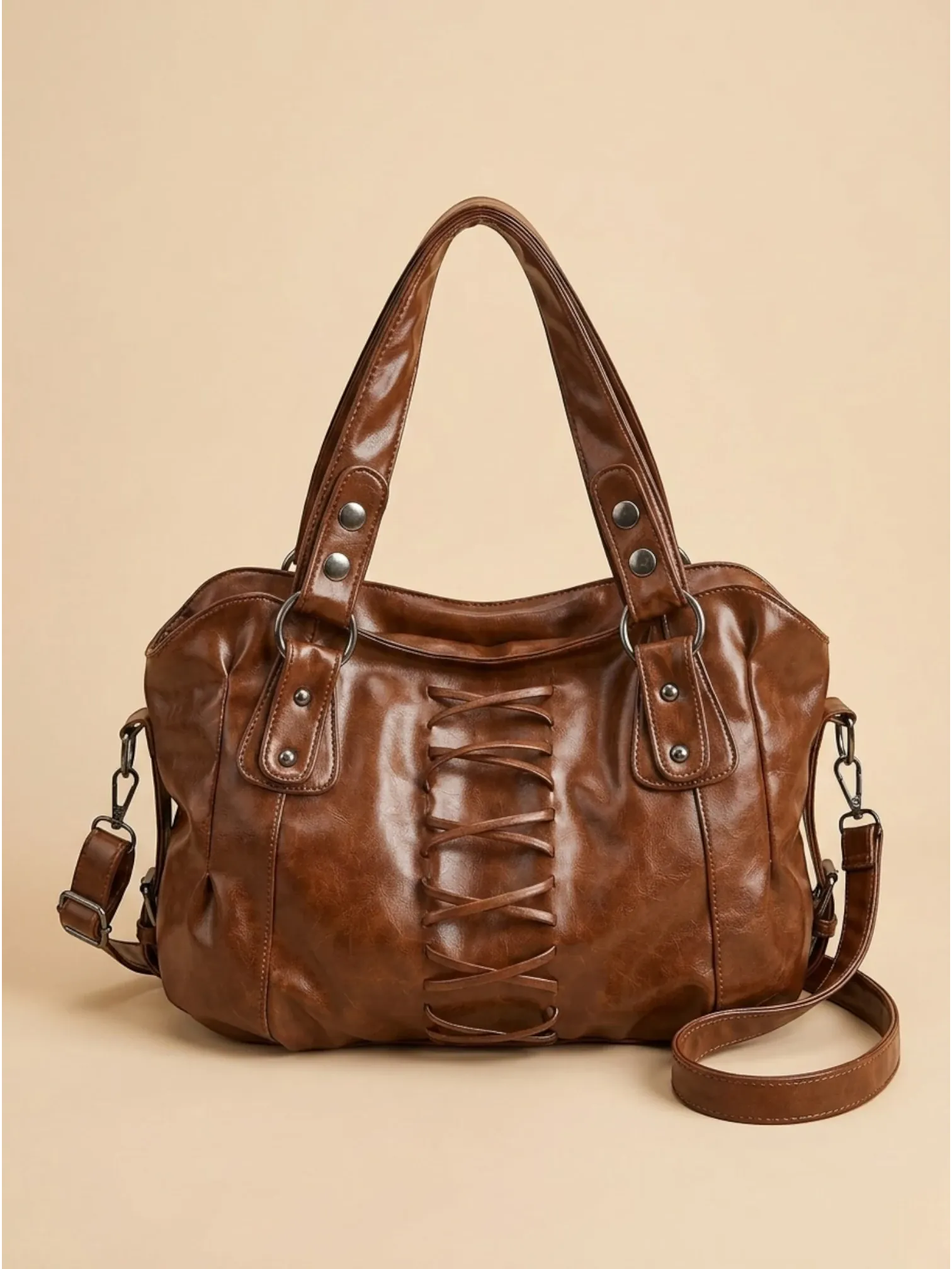 Sac a Main de Cours Lanière Rétro Marron