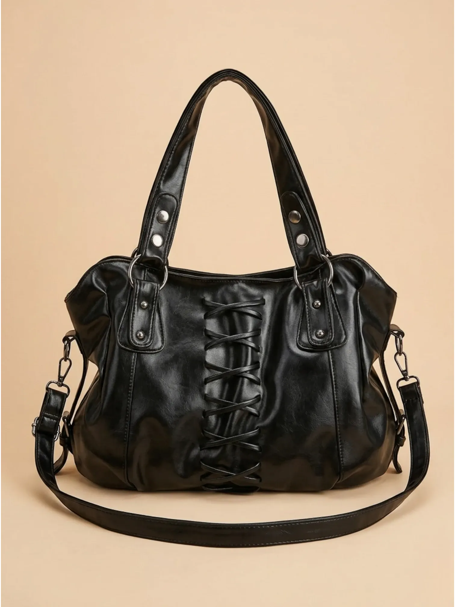 Sac a Main de Cours Lanière Rétro Noir