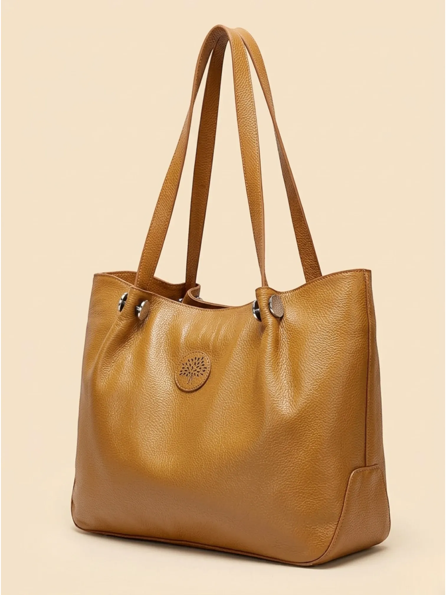 Sac a main de Cours Large en Cuir Grainé Jaune