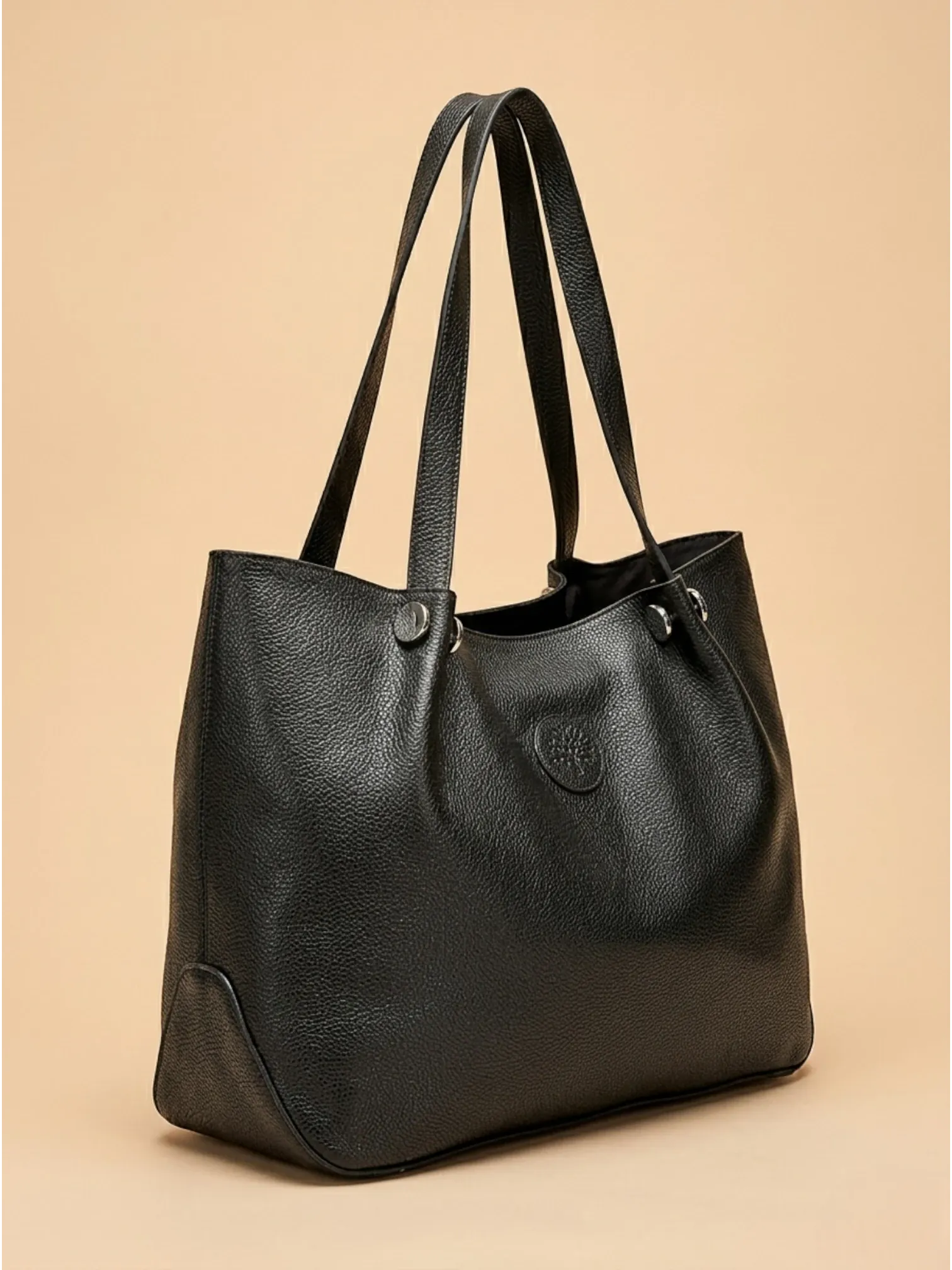 Sac a main de Cours Large en Cuir Grainé Noir